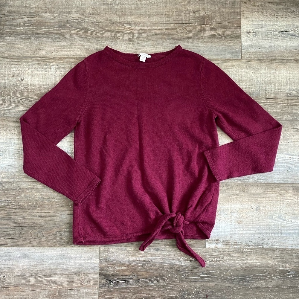 Pure Jill XS Maroon Front Knot Wool Blend Sweater